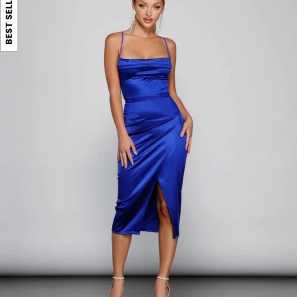 NWOT Windsor Lillyanne Formal Satin Asymmetrical Midi Dress